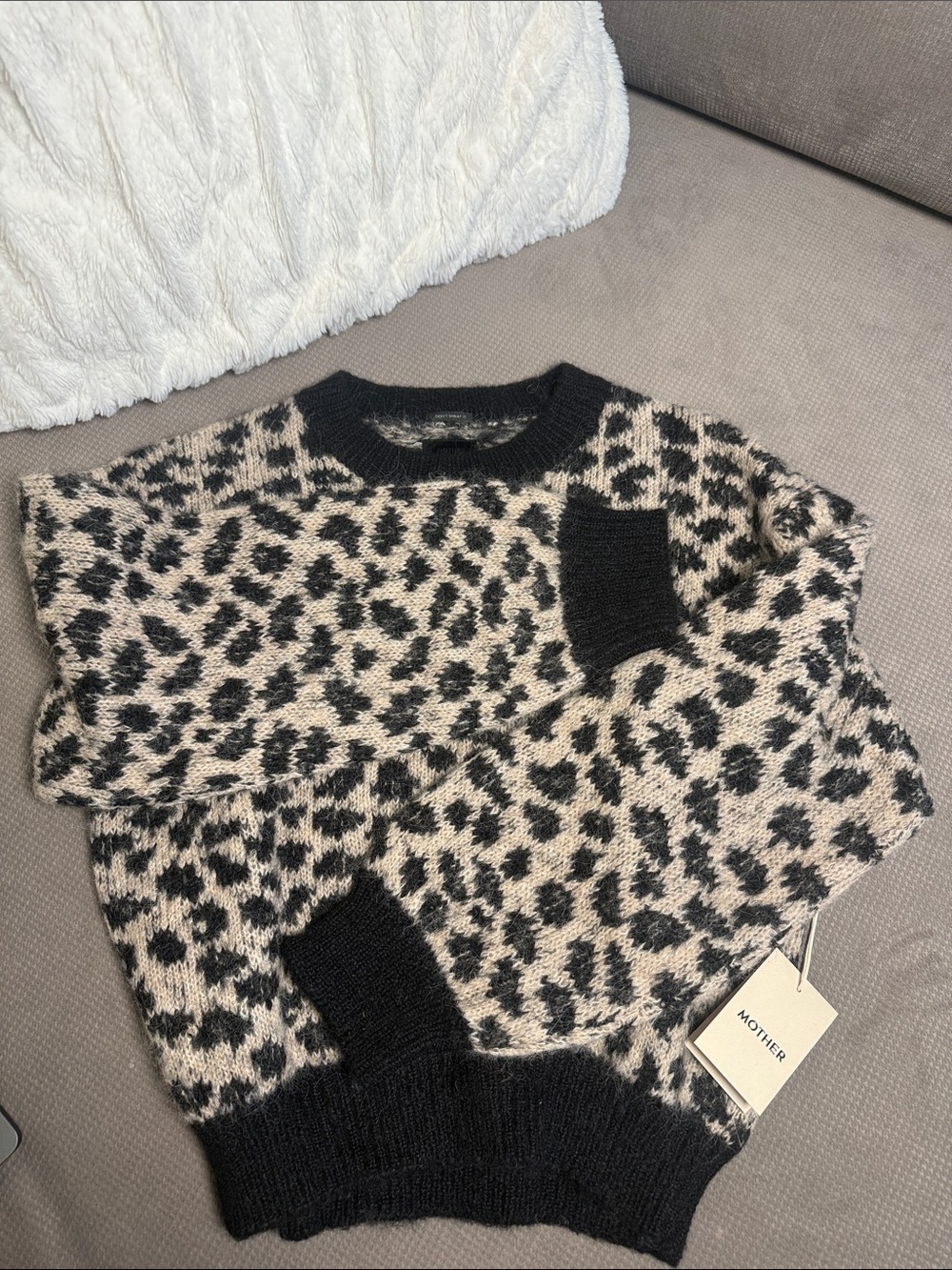 MOTHER Alpaca (87%) Leopard Print Crewneck Sweater